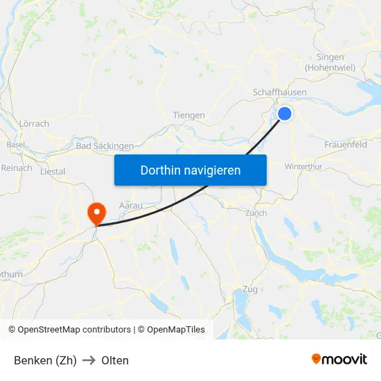 Benken (Zh) to Olten map