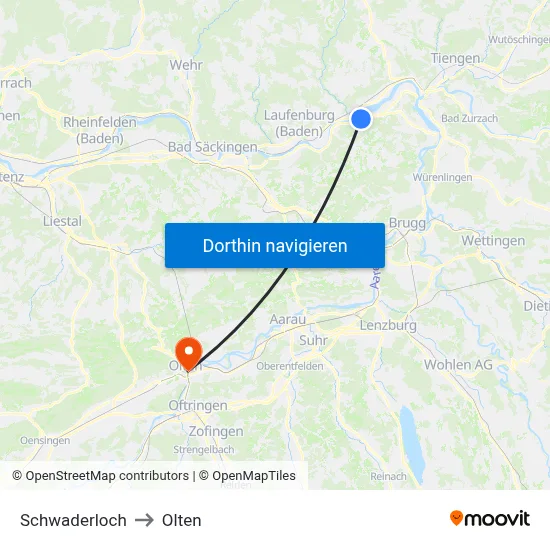 Schwaderloch to Olten map