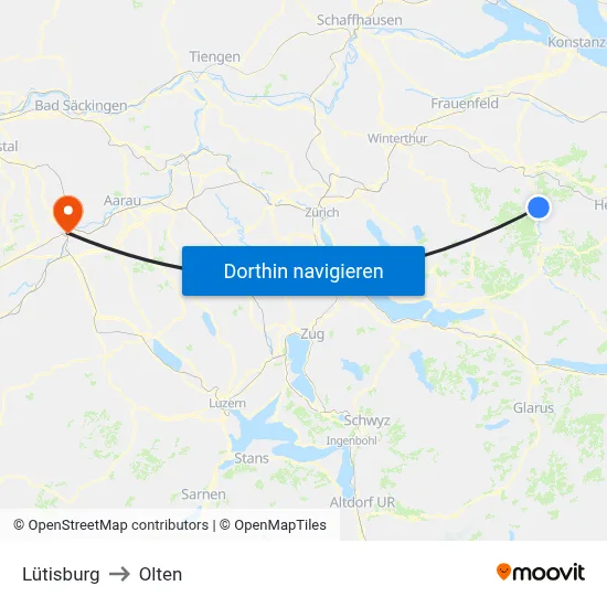 Lütisburg to Olten map