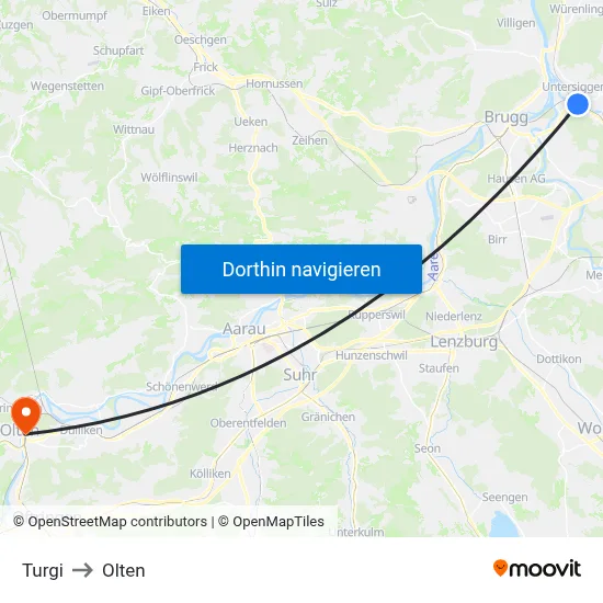 Turgi to Olten map