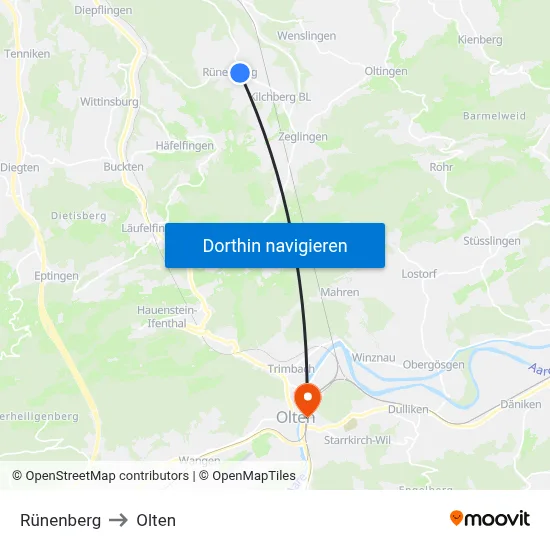 Rünenberg to Olten map