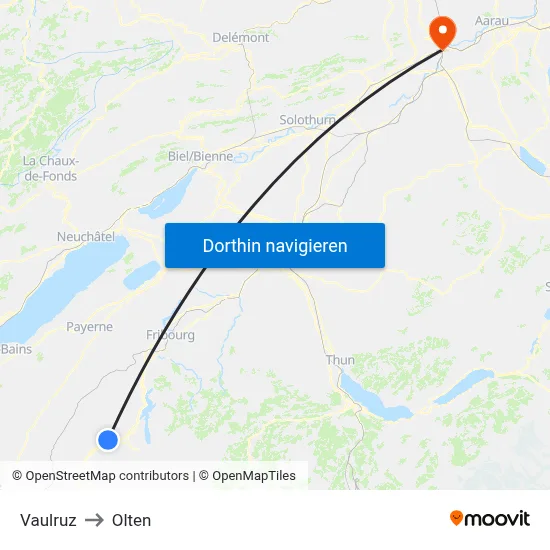 Vaulruz to Olten map