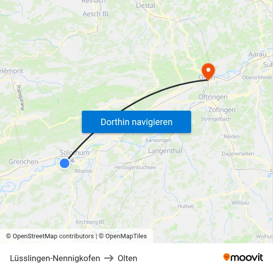 Lüsslingen-Nennigkofen to Olten map