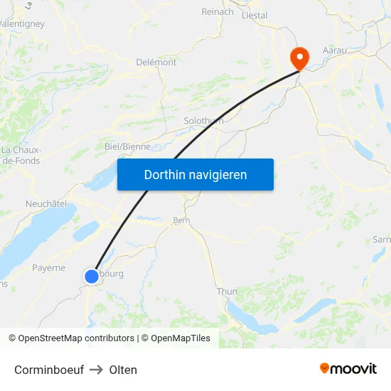 Corminboeuf to Olten map