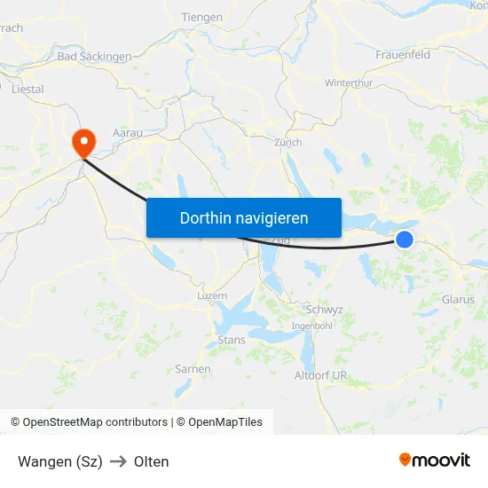 Wangen (Sz) to Olten map