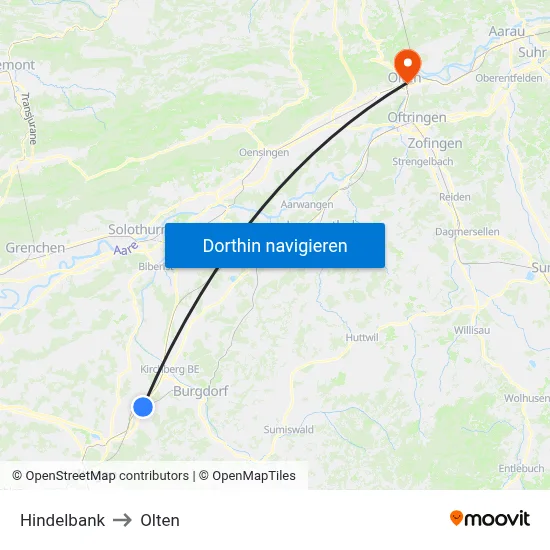 Hindelbank to Olten map