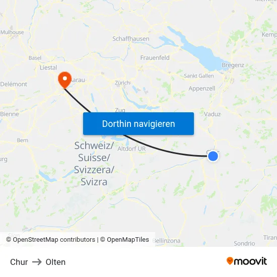 Chur to Olten map