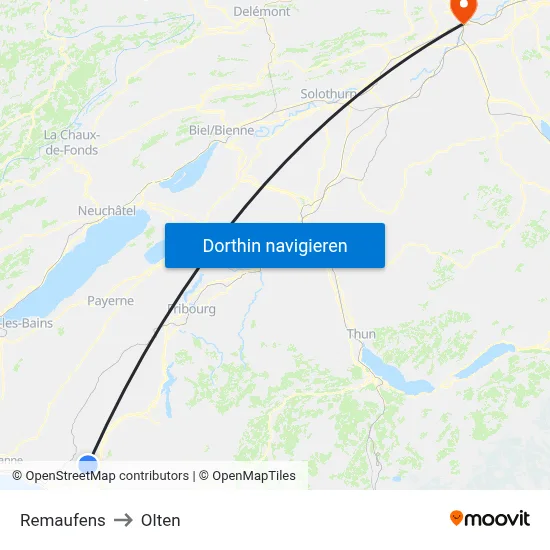 Remaufens to Olten map