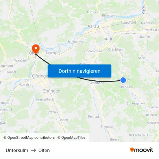 Unterkulm to Olten map