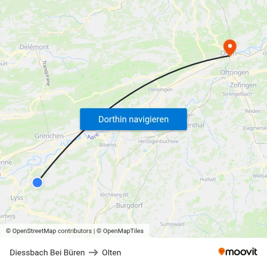 Diessbach Bei Büren to Olten map