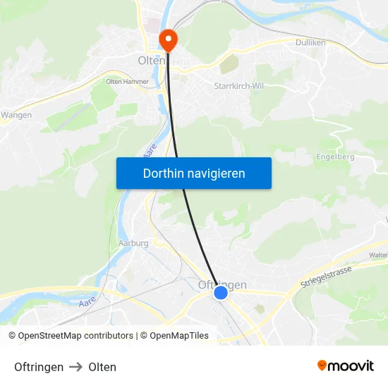 Oftringen to Olten map