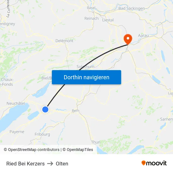 Ried Bei Kerzers to Olten map