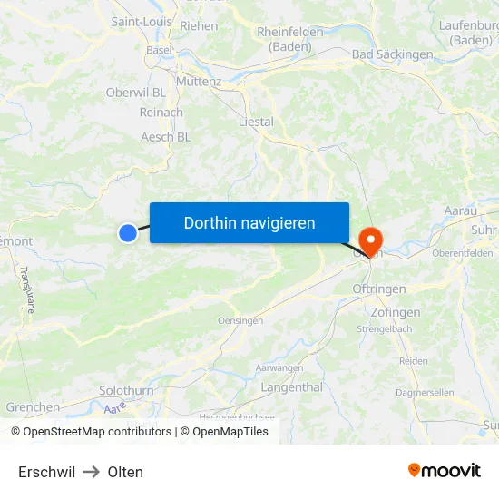 Erschwil to Olten map
