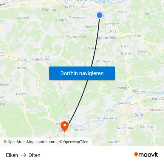 Eiken to Olten map