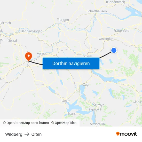 Wildberg to Olten map