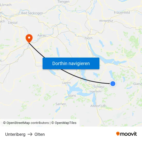 Unteriberg to Olten map