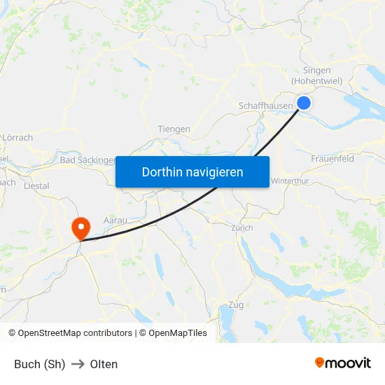 Buch (Sh) to Olten map