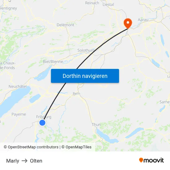Marly to Olten map