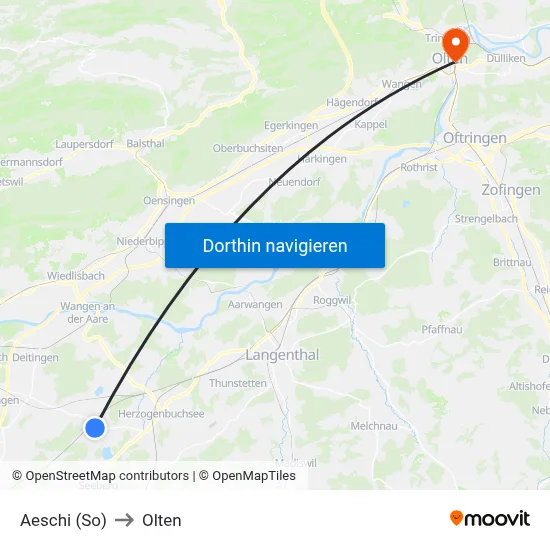 Aeschi (So) to Olten map