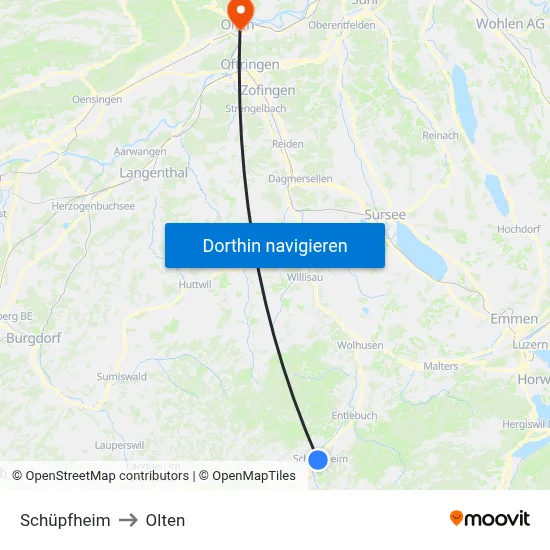 Schüpfheim to Olten map