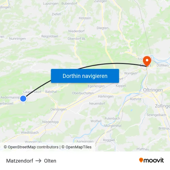 Matzendorf to Olten map