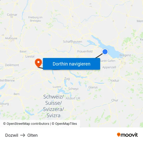 Dozwil to Olten map