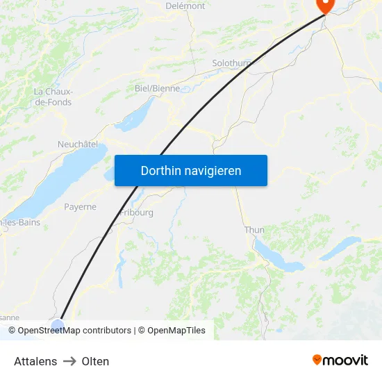 Attalens to Olten map