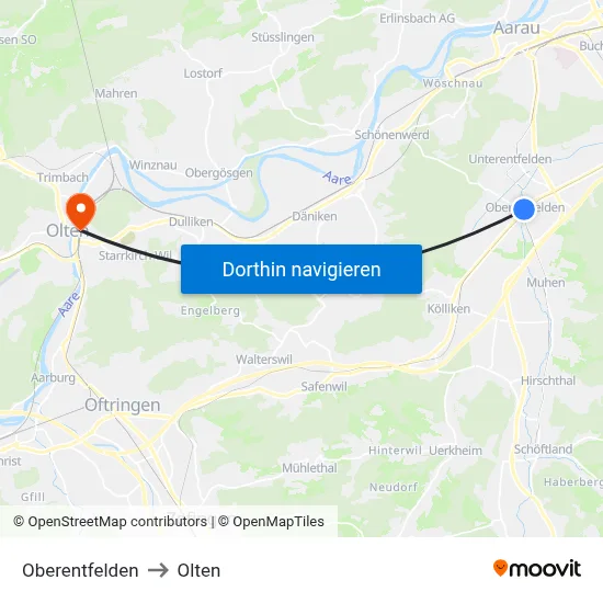 Oberentfelden to Olten map