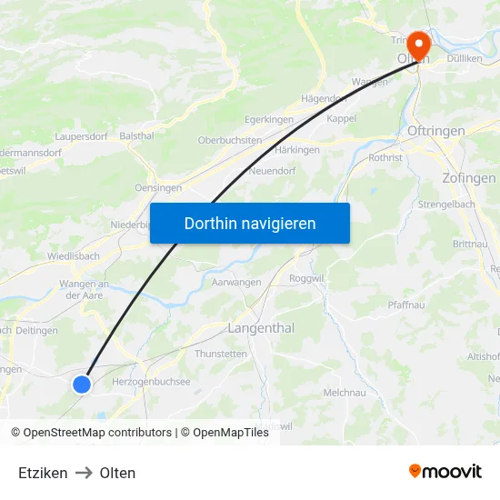 Etziken to Olten map