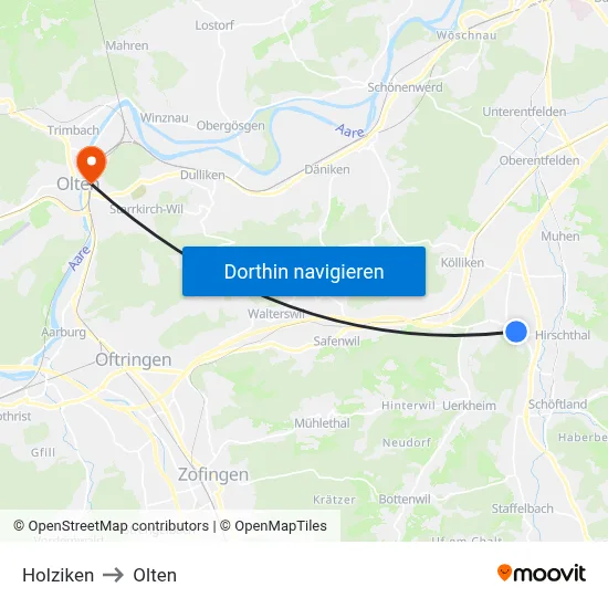 Holziken to Olten map