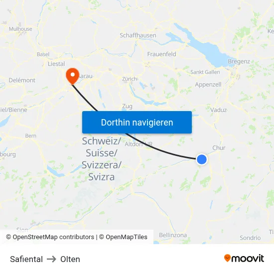 Safiental to Olten map