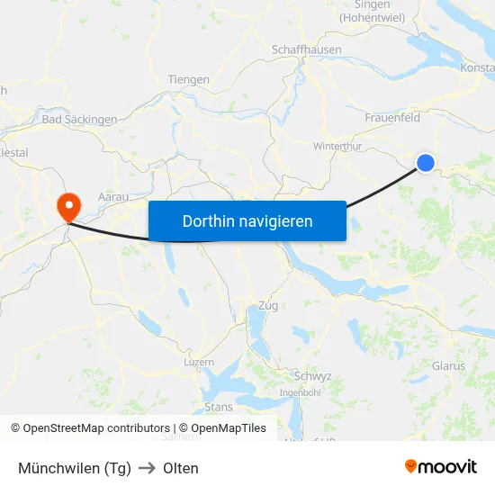 Münchwilen (Tg) to Olten map