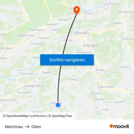 Melchnau to Olten map