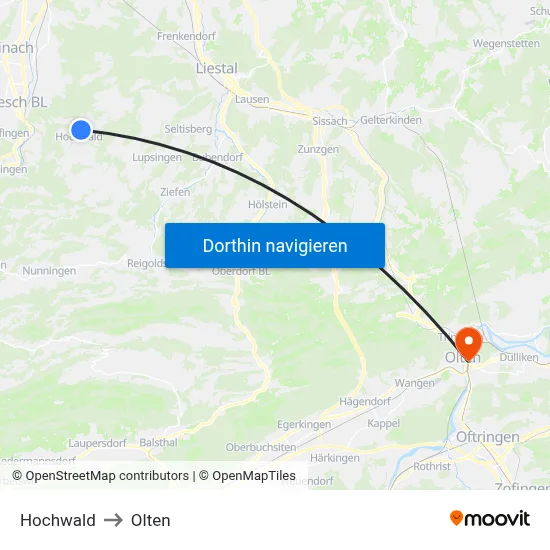 Hochwald to Olten map