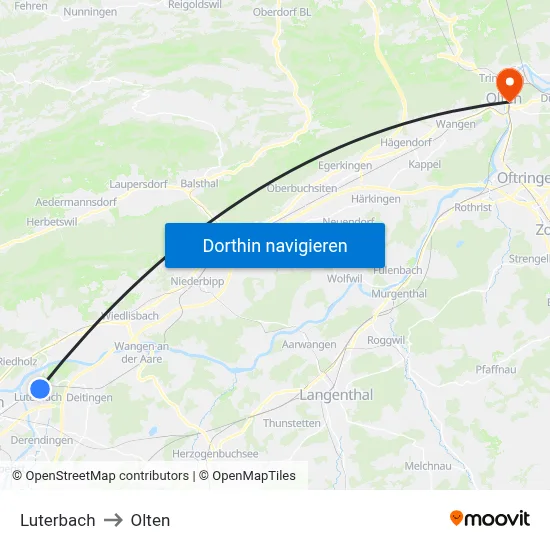 Luterbach to Olten map