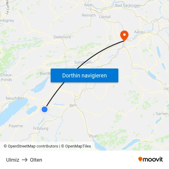 Ulmiz to Olten map