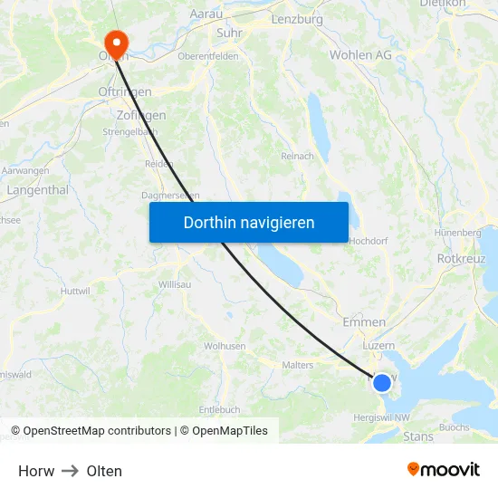 Horw to Olten map