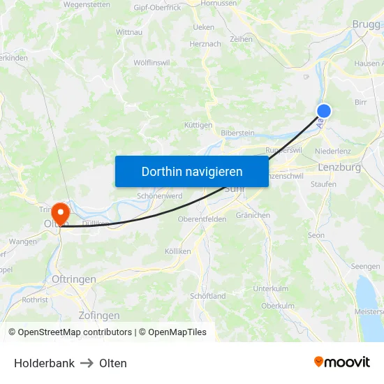 Holderbank to Olten map