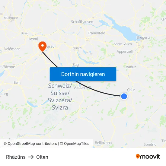 Rhäzüns to Olten map