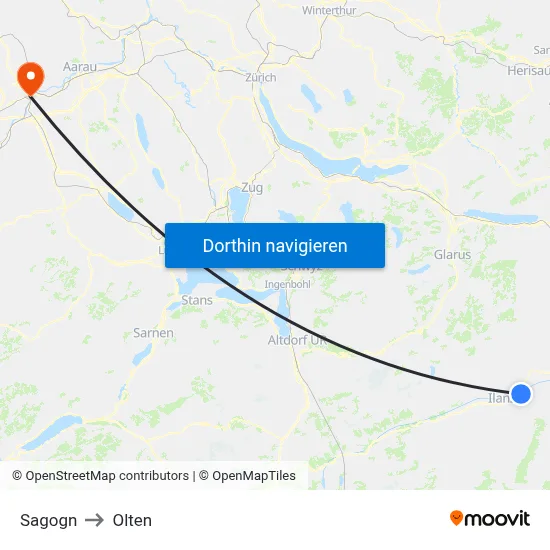 Sagogn to Olten map