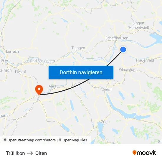 Trüllikon to Olten map