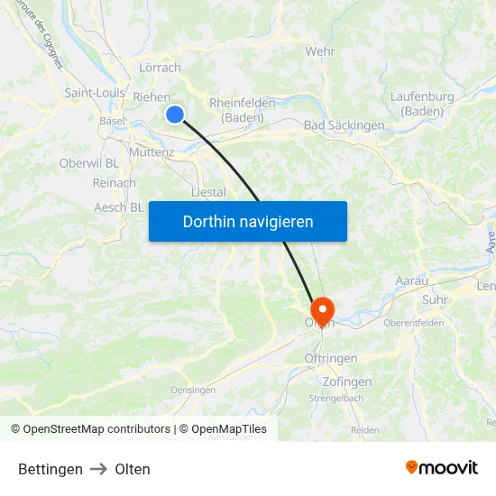 Bettingen to Olten map