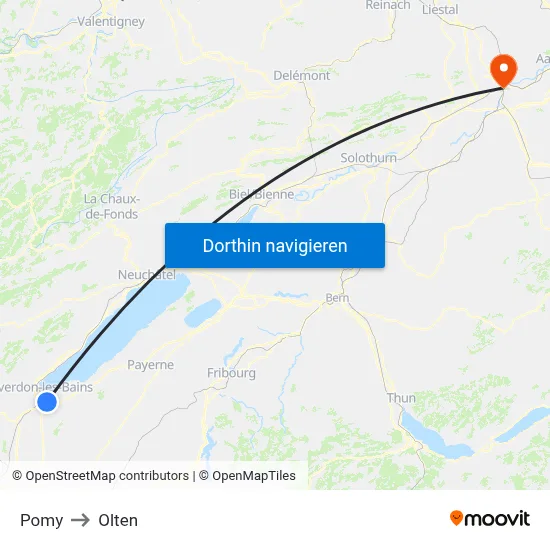 Pomy to Olten map