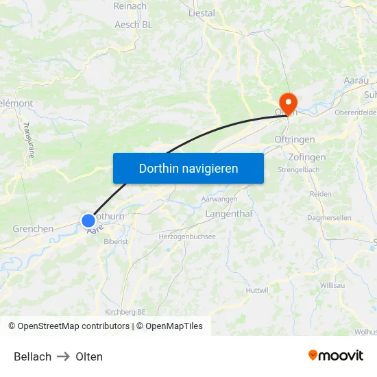 Bellach to Olten map