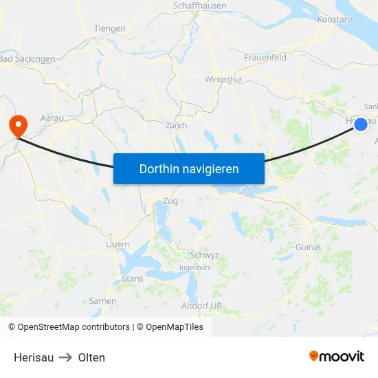 Herisau to Olten map