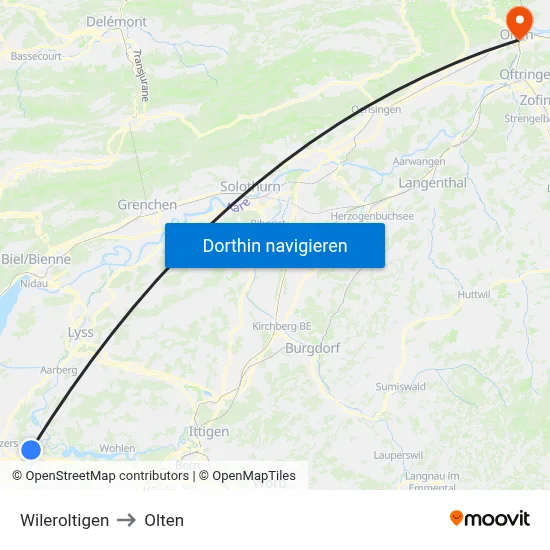Wileroltigen to Olten map