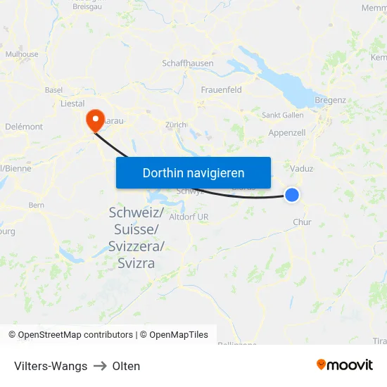 Vilters-Wangs to Olten map