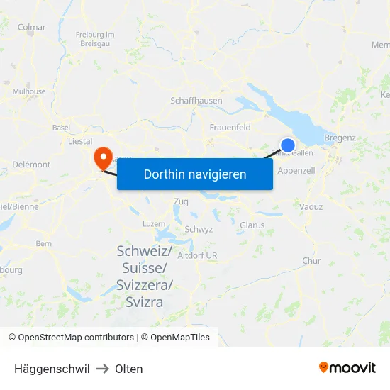 Häggenschwil to Olten map
