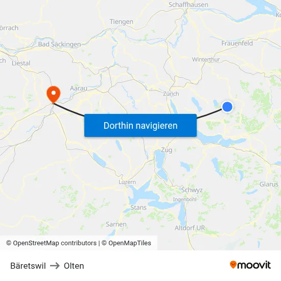Bäretswil to Olten map