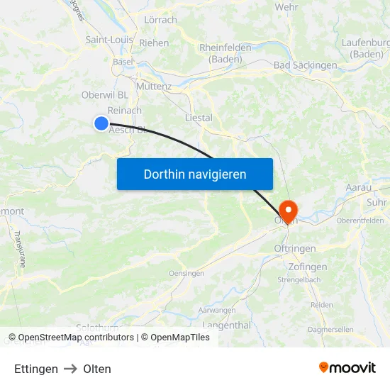 Ettingen to Olten map